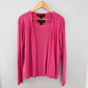 Linda Allard Ellen Tracy Pink Tank Top + Button Down Sweater Set‎ Women's L
